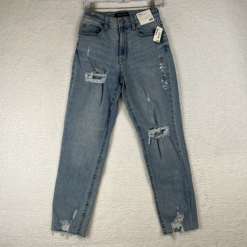 NWT Aeropostale Aero Curvy Mom Jean Stretch Light Wash Distressed Women's 4 R